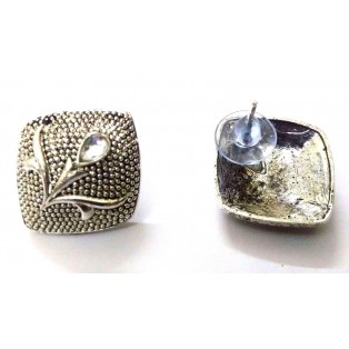 Silver Oxidized Rhinestone Tradition Earrings Stud Ethnic Imitation Jewelry EA10